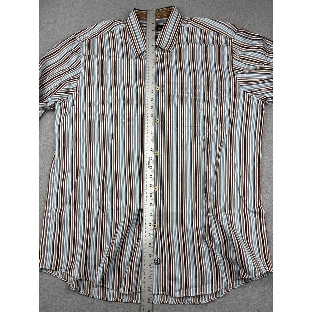 Bugatchi Shirt Mens XL Blue Brown Striped Button Down Long Sleeve Dress Casual - Picture 5 of 8